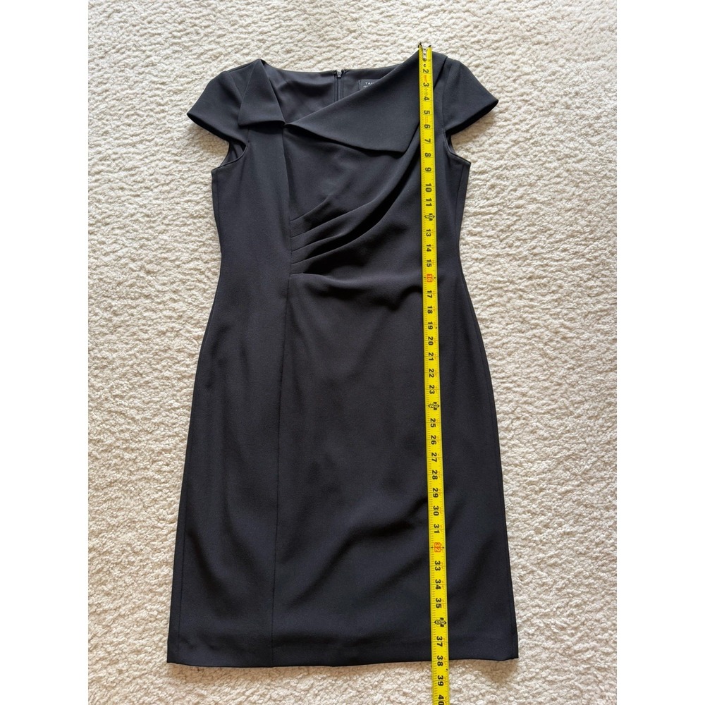 Tahari Arthur S. Levine Sheath Dress Asymmetrical Neck Pleated Black Size 8 - Picture 13 of 16